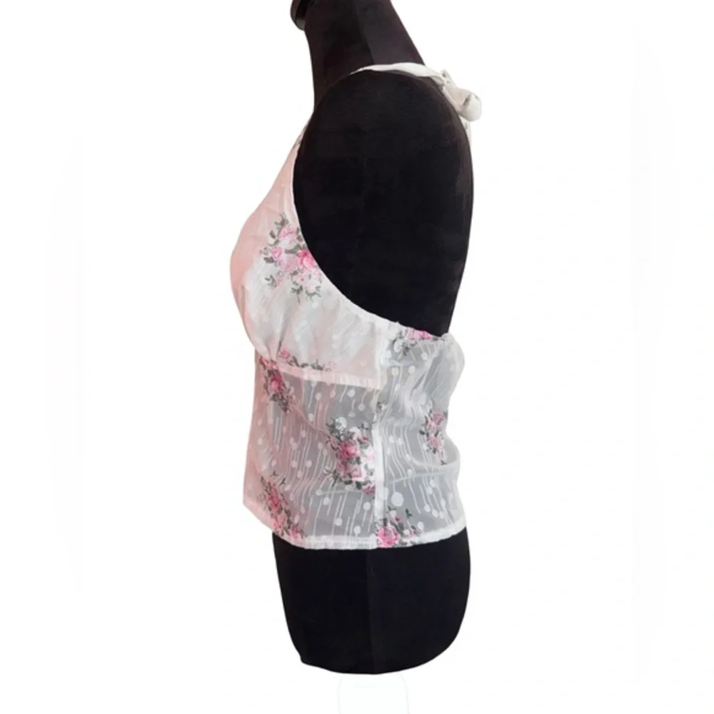 halter‎ top in white with pink floral print size medium